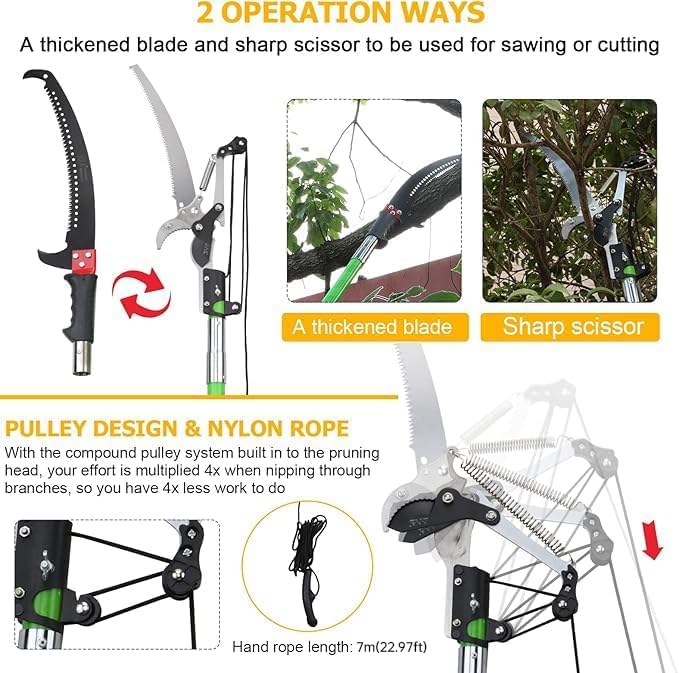 27 Feet Tree Pole Pruner Manual Branches Trimmer Tree Branch Garden Tools Loppers Hand Pole Saws Extendable Height Adustable System for Sawing and Shearing - size: 27FT