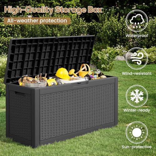 75 Gallon Outdoor Storage Box Waterproof Deck Box Patio Storage - color: Black, style: 75Gallon