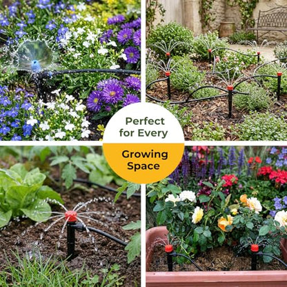 100FT Drip Irrigation System Kit, Quick Connect Garden Watering System, Easy Install Drip Irrigation Kit with 1/2" & 1/4" Tubing, Adjustable Emitters for Garden, Raised Beds, Greenhouse - size: 100FT