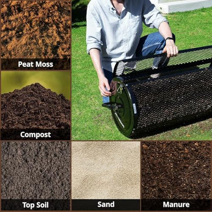 Compost Spreader 44 Inch Towable Peat Moss Spreader - Black