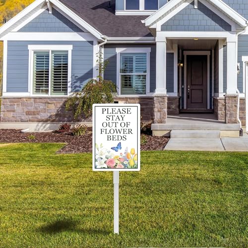 Please Stay Out Of Flower Beds Sign With Stakes Do Not Walk in Flower Bed Rustproof Reflective Aluminum Keep Off Pollinator Habitat Garden Yard Signs Outdoor 8x12 inches - color: F2