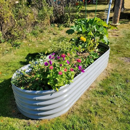 Galvanized Raised Garden Bed, 8x3x1.5ft Oval Metal Planter Box