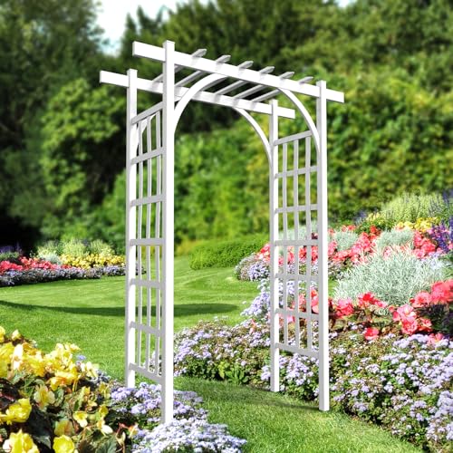 VINGLI Garden Arbor, PVC Wedding Arch for Ceremony Party, Garden Trellis for Climbing Plants Outdoor, Arch Backdrop Stand for Garden, Backyard, Lawn, Wedding - color: White