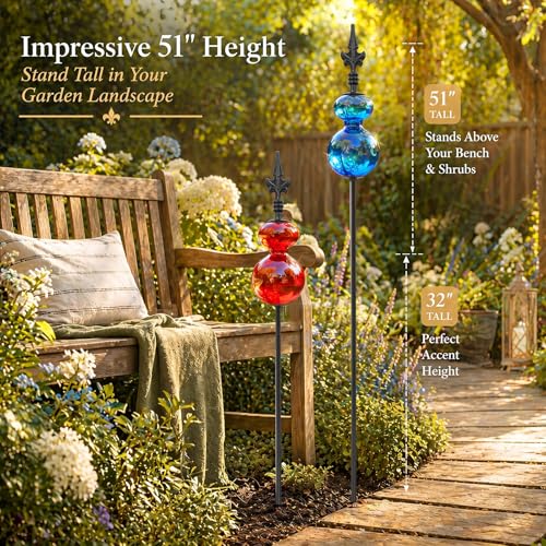 Tandefio 6 Pcs Colorful Blown Glass Garden Stakes Metal Yard Decoration