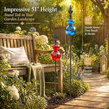 Tandefio 6 Pcs Colorful Blown Glass Garden Stakes Metal Yard Decoration