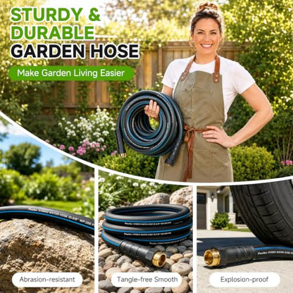 75FT 5/8" Heavy Duty Garden Hose, NON-EXPANDABLE Flexible Water Hose, No Kink - size: 75ft