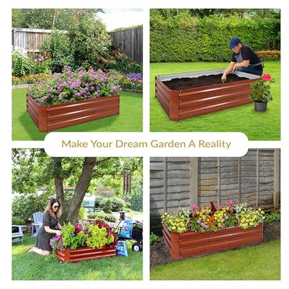 Sunnydaze Galvanized Raised Garden Bed, Rectangle, 4x2x1 ft, Woodgrain - color: Woodgrain
