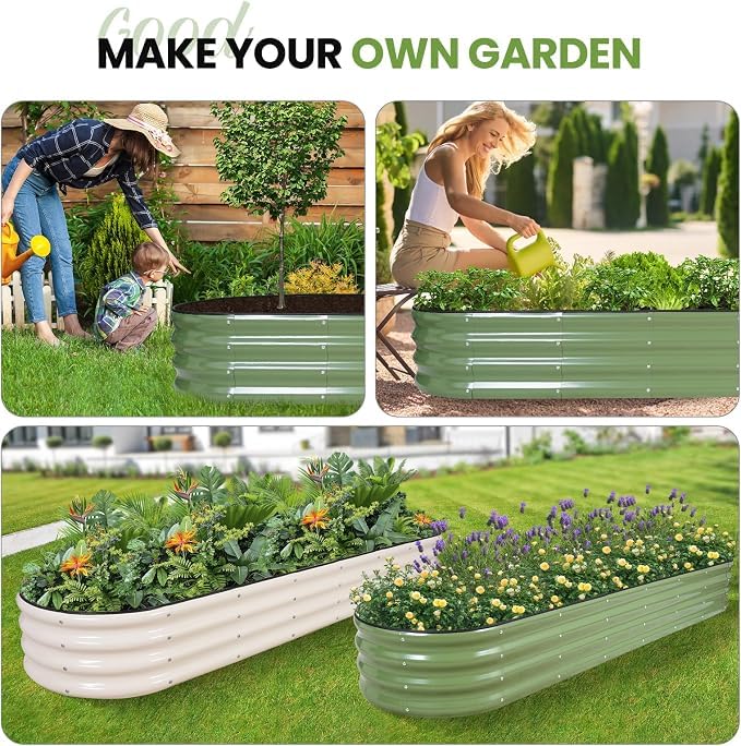 G GOOD GAIN Raised Garden Beds Galvanized, Metal Planter Boxes Kit, Oliver - color: Oliver Green, size: 8×2×1ft (1 Pack)