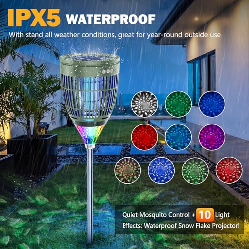 All‑in‑1 Solar Bug Zapper Outdoor, Electric Mosquito Killer Insect Trap - color: Green