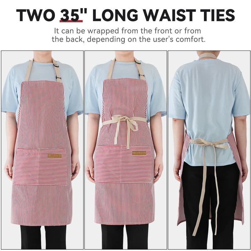 NLUS 2 Pack Kitchen Cooking Aprons, Adjustable Bib Soft Chef Apron with 2 Pockets for Men Women (Black Pinstripes/Pink Pinstripes) - color: Black Pinstripes/Pink Pinstripes