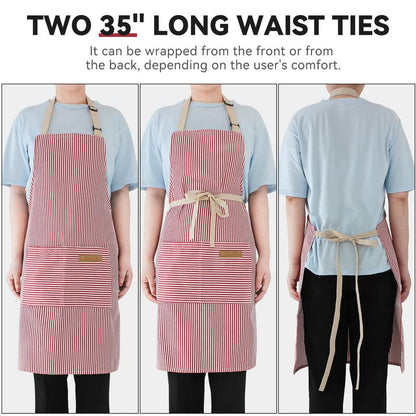 NLUS 2 Pack Kitchen Cooking Aprons, Adjustable Bib Soft Chef Apron with 2 Pockets for Men Women (Black Pinstripes/Pink Pinstripes) - color: Black Pinstripes/Pink Pinstripes