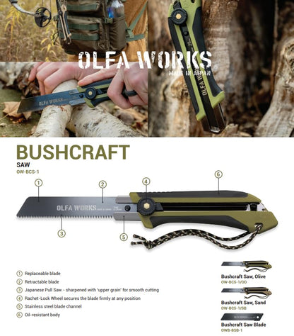 OLFA WORKS Serrated Knife (OW-BCS-1/OD) - Ratchet Lock Handle, Olive - color: Olive