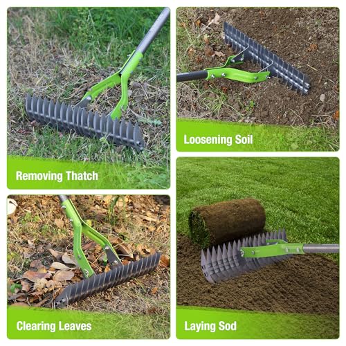 WORKPRO Thatch Rake, 15-Inch Thatching Rake with Telescoping 5FT Handle