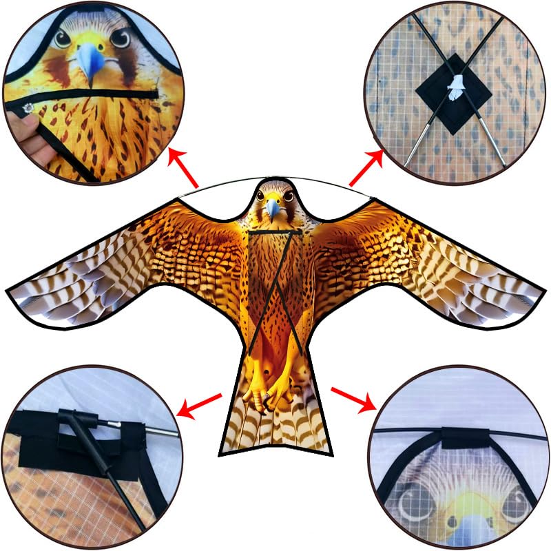 Hengda Kite Bird Hawk Flying Kite Without Pole for Crops Farm Protector Bird Scarer Flying Kite Without Pole Yellow