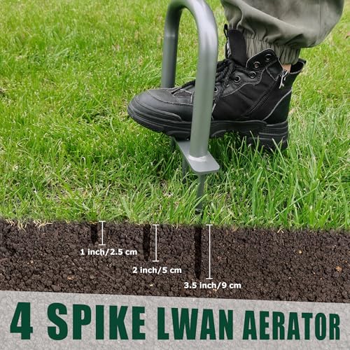BARAYSTUS 4‑Prong Lawn Aerator Tool, Foot‑Step Spike Aerator