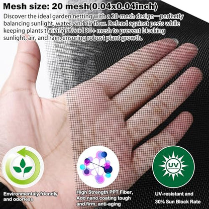 Thicker Garden Mesh Netting, 8.2’ x 33’ Ultra Fine Black Plant Row Covers - size: 8.2FT x 33FT