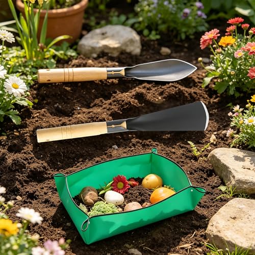 Garden Shovel Trowel Tool Set, 3 Pack Heavy Duty Gardening Tools Set Include Wide Garden Trowel, Hand Shovel with Repotting Mat, Small Shovels for Digging Planting Transplanting