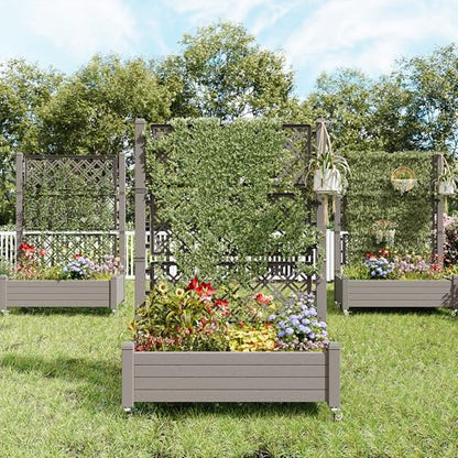Fancyango Raised Garden Bed with Wheels 61.2" Hx2 - Gray - color: Gray, size: 61.2"Hx2