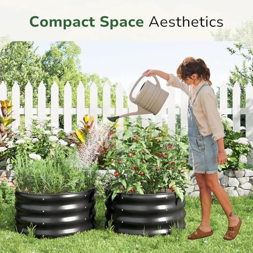 GreatBuddy 2x2x1 ft Round Galvanized Raised Bed, Easy-Assembly Raised Garden Bed with Anti-Cut Gloves & Tools, Rust-Proof Garden Bed for Outdoor, Vegetables, Herbs, Small Trees, Black - color: Black 2 Pack