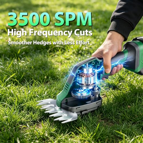 Cordless Hedge Trimmer 20V, 16" Shrub Trimmer & 6" Grass Shears, Electric Hedge Trimmer with 2 PCS Batteries & SK5 Blades for Garden, Bushes, Lawn