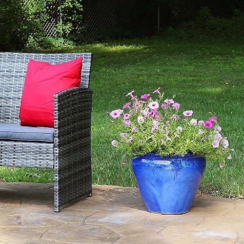 Sunnydaze Chalet 14.5" Ceramic Plant Pot, Imperial Blue Glaze