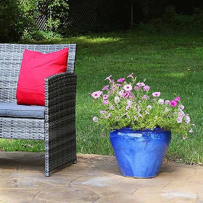 Sunnydaze Chalet 14.5" Ceramic Plant Pot, Imperial Blue Glaze