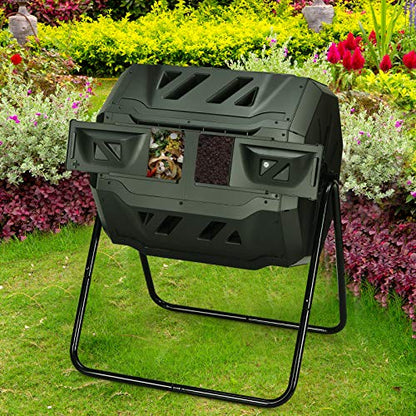 Goplus 43 Gallon Composting Tumbler, Dual Chamber High Volume Compost with 2 Sliding Doors