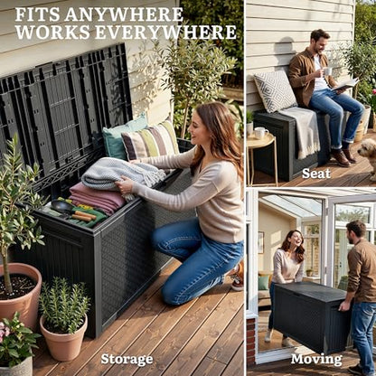 YITAHOME 95 Gallon Large Outdoor Deck Box - color: Black, size: 90 Gallon Maze Pattern