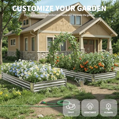 Galvanized Raised Garden Bed,Outdoor Planter Box Metal Patio Kit Planting Bed for Vegetables Flowers Herb (Galvanized, 8x4x1ft-2p) - size: 8x4x1ft-2p