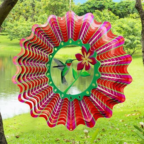 Ruby-Throated Bird Wind Spinner, Hummingbird Wind Spinners - color: Ruby-throated Hummingbird