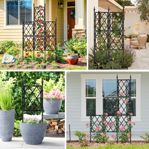 63 Inch Garden Trellis Support Fence Metal Lattice Climbing Frame Black - color: Black