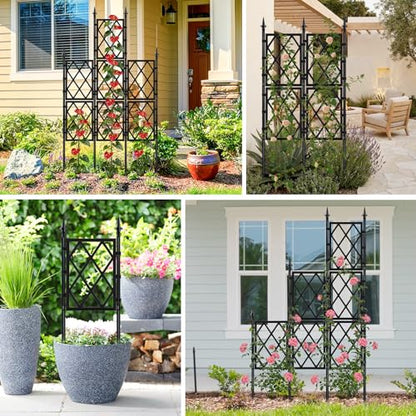 63 Inch Garden Trellis Support Fence Metal Lattice Climbing Frame Black - color: Black