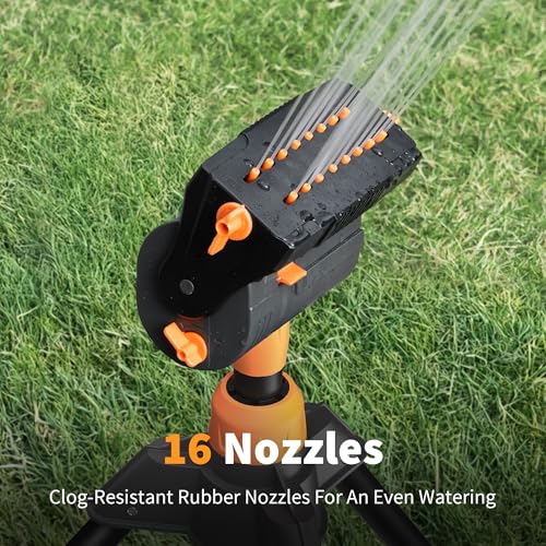 Diivoo Garden Sprinkler with Tripod Base, Mini Turbo Oscillating Water Sprinklers for Yard, Adjustable Width, Range and Flow Rate, 16 Nozzles, Grey - color: Black