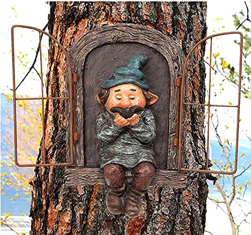 vomiceak Whimsical Fairy Garden Gnome Statue, Tree Faces Decor Outdoor -5.9 Inch, Funny Garden Tree Decoration,Ideal Patio Yard Lawn Porch Decoration - style: D