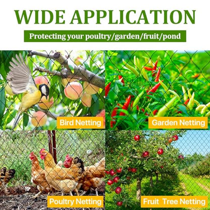Bird Netting for Garden Protection - 1" Mesh Netting to Cover Chicken Coops - size: 1", 50' x 100'