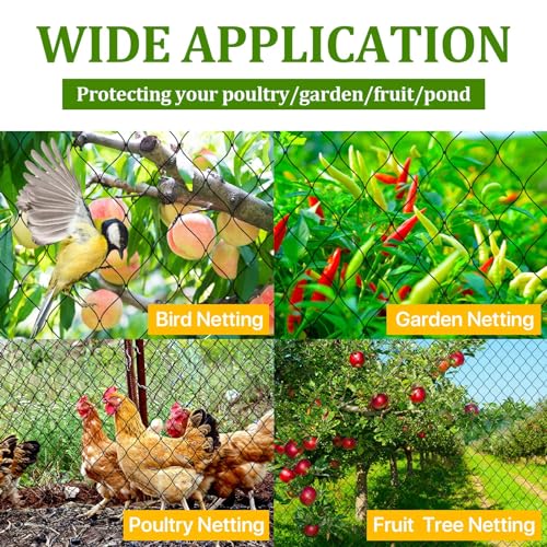 Anti-Bird Nets for Garden Chicken Coops - Garden Netting Over Garden Hoops - size: 1", 25' x 50'