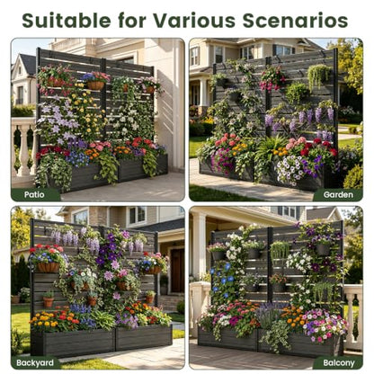 Plastic Raised Garden Bed with Trellis, 73.8"x46"x14" Planter Box for Climbing Plants, Vegetables & Vines,(Black-Louver) - size: 1 PCS 46" L x 14" W x 73.8" H