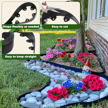 Gardzen 60-Foot x 3-Inch Landscape Edging Garden Border with 60 Spikes - color: Black, size: 3IN-60FT