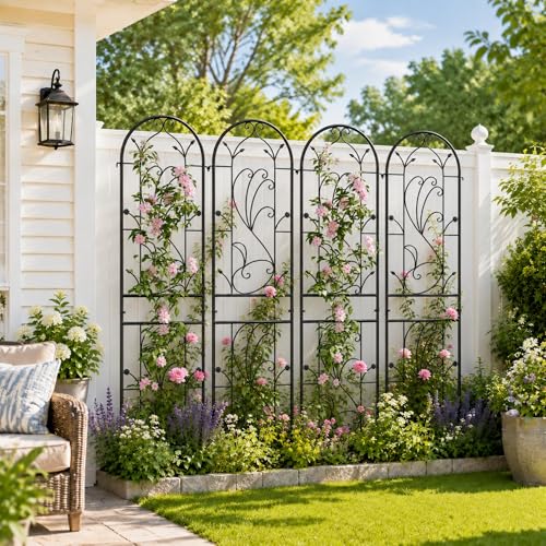 2-Pack 87" x 20" Sunflower Scroll Arch Black Metal Garden Trellises - color: 2 Pack 87"- Sunflower Black
