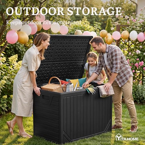 YITAHOME XXL 230 Gallon Extra Large Outdoor Deck Box - color: Black, size: 230 Gallon