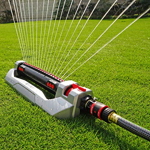 Eden 94116 Heavy Duty Metal 3-Way Oscillating Sprinkler for Large Lawn and Garden W/Quick Connect Starter Set