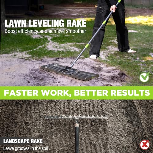 WORKPRO Lawn Leveling Rake, 30"x10" Rake with 6FT Adjustable Handle - size: 30''x10''-6FT