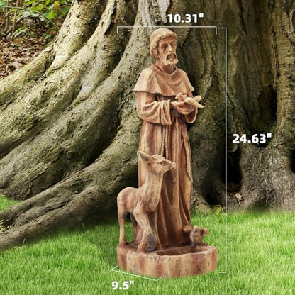 YOLENY 25" Saint Francis Statue with Bird Feeder, Outdoor Garden Decor - size: 25 Inch-Brown St Francis