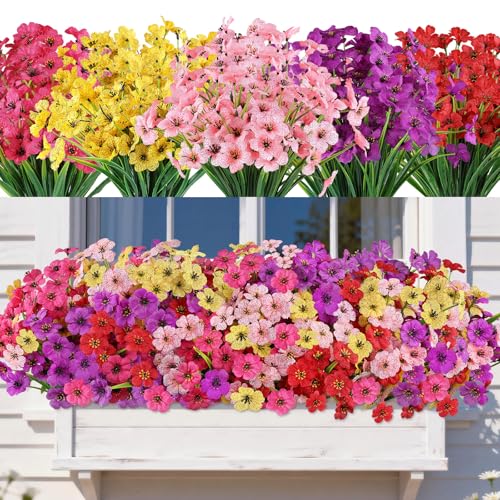 AmyHomie 20 PCS Artificial Flowers for Outdoors, UV Resistant Fake Plants - color: A-multi, size: 20