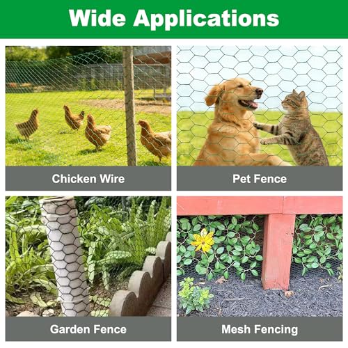 Wire for Floral Arrangements, Green Mesh, 0.6 Inch Hexagonal Galvanized PVC Coated Netting Fence for Crafts, Poultry (16 in x 26 ft) - size: 16 in x 26 ft