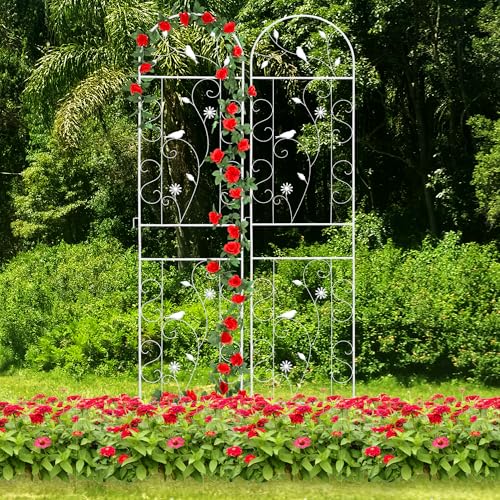 2 Pack 86.5" x 19.7" Metal Garden Trellis for Climbing Plants, White - color: 2 Pack - Arched - 86.5" x 19.7"-White