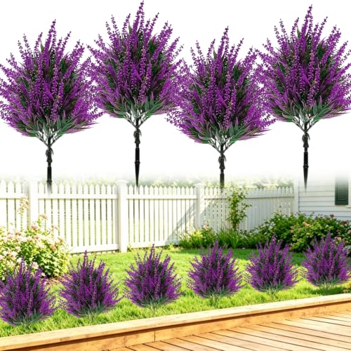 THKFUL 4 Pack Artificial Topiary Ball Trees Outdoor, UV Resistant Fall Faux Boxwood Shrubs with Ground Spikes, Small Fake Grass Bushes for Front Porch Planters, Garden & Indoor Autumn Decor - color: Purple Pink