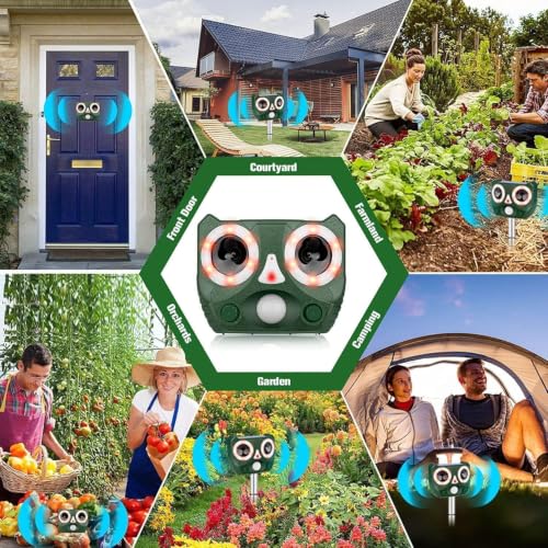 Ultrasonic Animal Repeller Outdoor with Motion Sensor LED Flash and 5 Modes