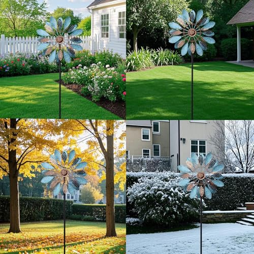 WONDER GARDEN Wind Spinners Outdoor - Metal Wind Spinner Windmill, 4.3 Ft Kinetic Wind Sculpture & Spinners for Yard Patio Lawn Decor - size: 4.2 ft