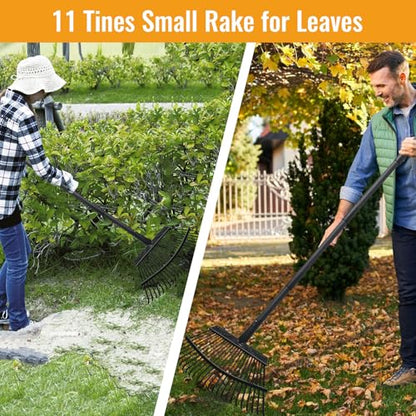 Garden Rake for Leaves, 25 Tines Heavy Duty Metal Yard Rake with 64 inch Adjustable Handle, Ideal Leaf Rakes for Gardening, Dethatching, Thatching, Gathering Shrub, Grass, Debris, Rocks